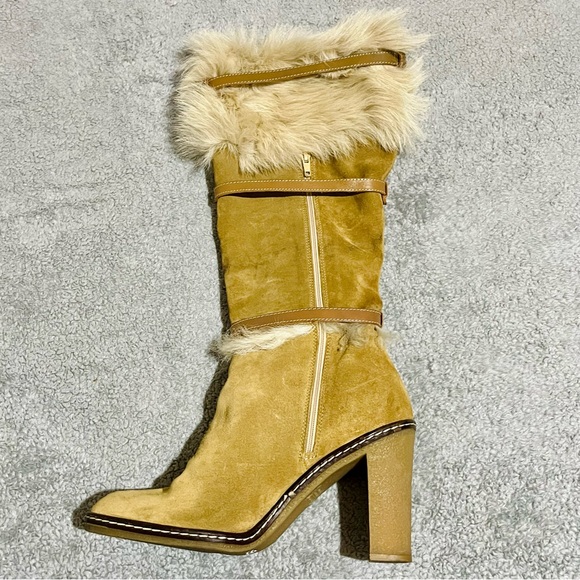 Coach Jessica Made In Italy Tan Fur-Trimmed Women's Boots - Picture 2 of 10